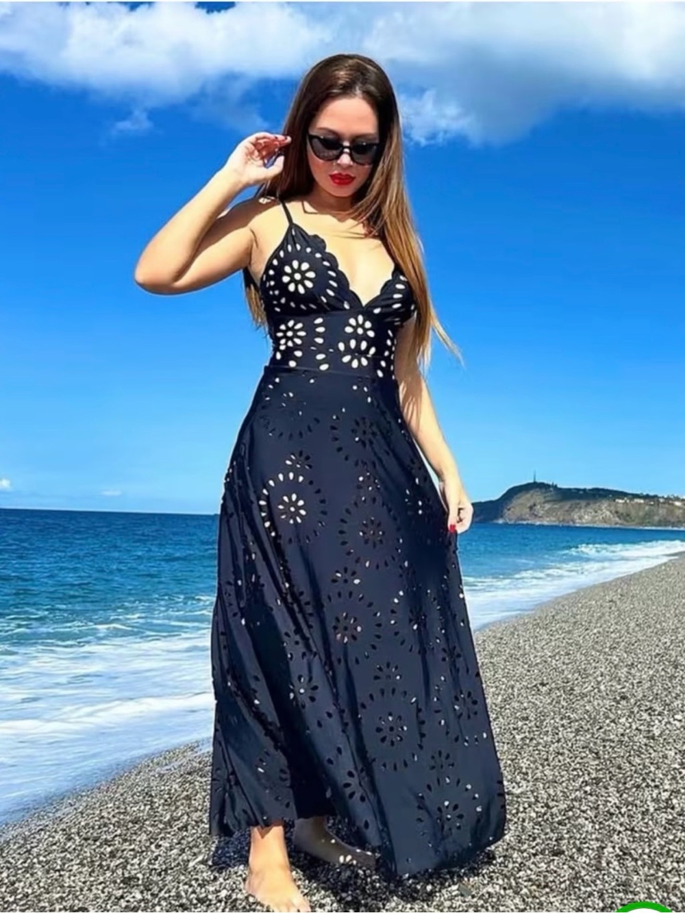 Black Laser-Cut Swim Coverup Maxi Skirt - Women